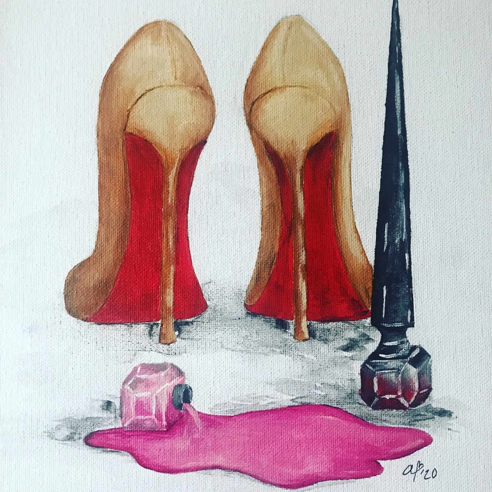 Hand painted Louboutin artwork painting watercolor